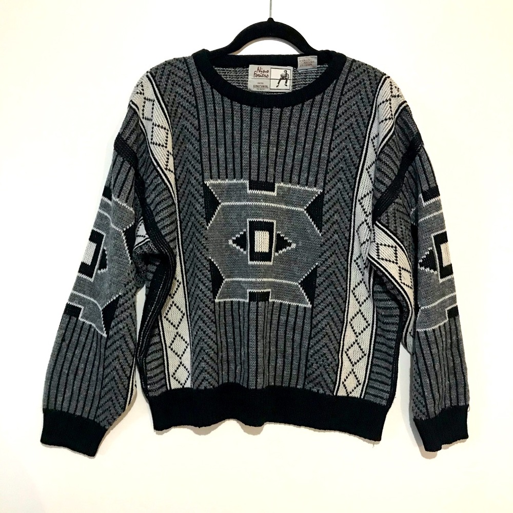 Vintage Chunk Knit 90s  Sweater Black Grey Medium